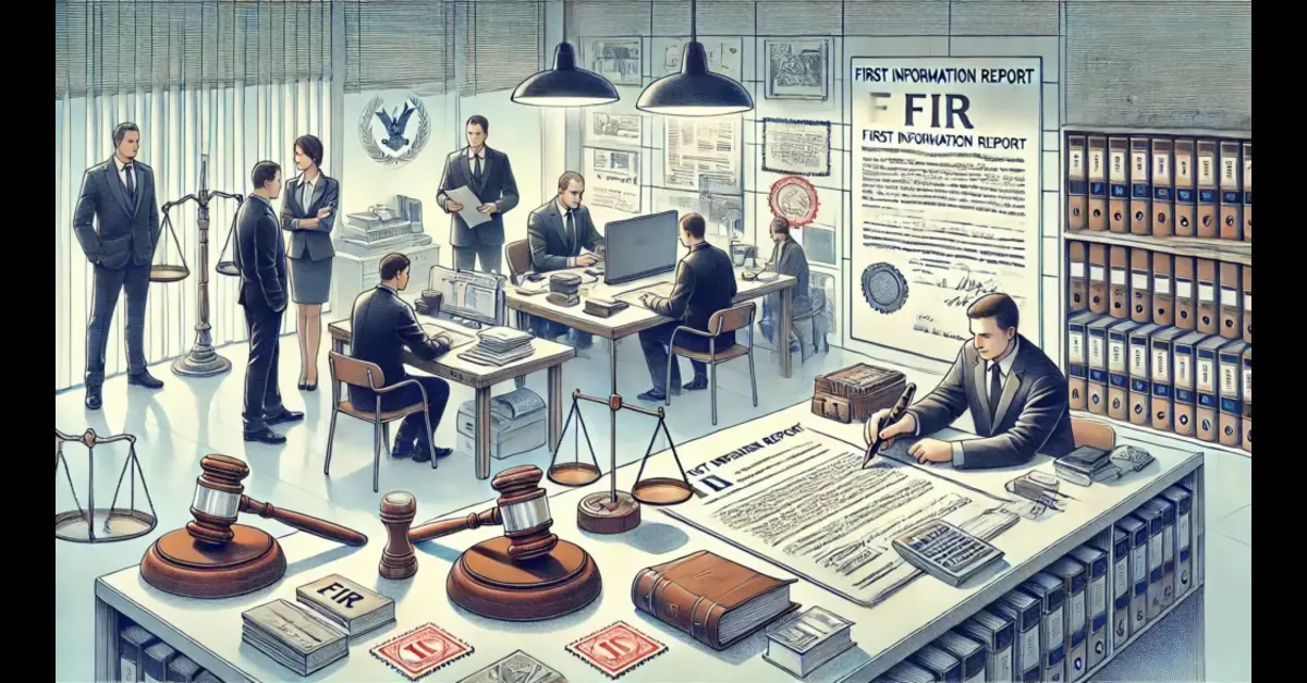 DALL·E-2024-10-26-19.22.36-An-informative-illustration-depicting-the-concept-of-an-FIR-First-Information-Report-in-business-law.-The-scene-shows-a-professional-setting-where-l-1024x585