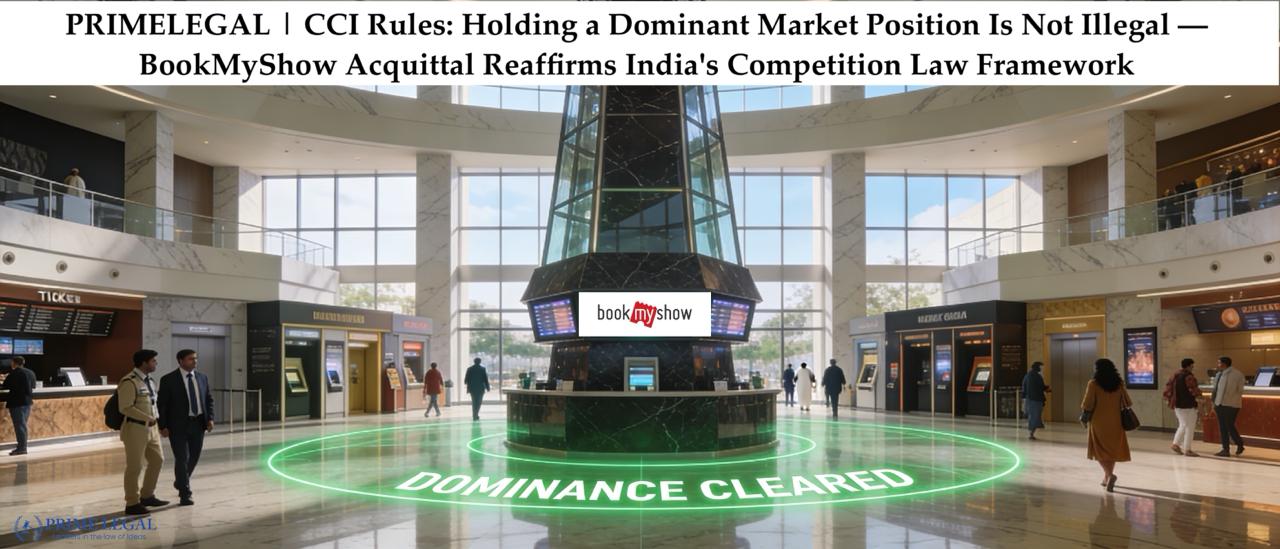 PRIME LEGAL | CCI Rules: Holding a Dominant Market Position Is Not Illegal — BookMyShow Acquittal Reaffirms India’s Competition Law Framework