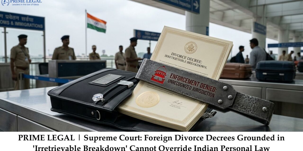PRIME LEGAL | Supreme Court: Foreign Divorce Decrees Grounded in ‘Irretrievable Breakdown’ Cannot Override Indian Personal Law