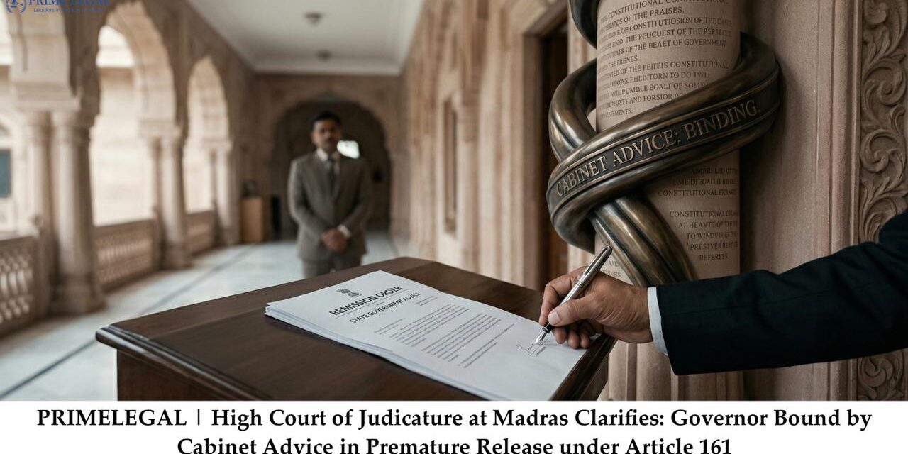 PRIMELEGAL | High Court of Judicature at Madras Clarifies: Governor Bound by Cabinet Advice in Premature Release under Article 161