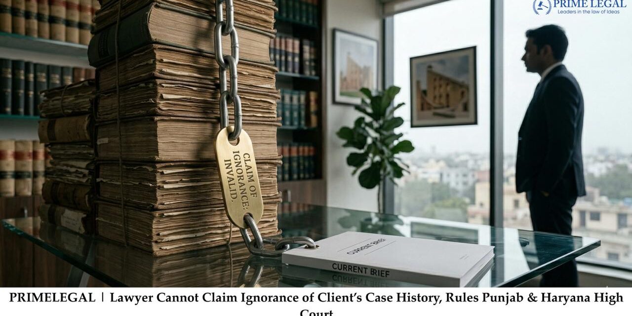 PRIMELEGAL | LAWYER CANNOT CLAIM IGNORANCE OF CLIENT’S CASE HISTORY, RULES PUNJAB & HARYANA HIGH COURT