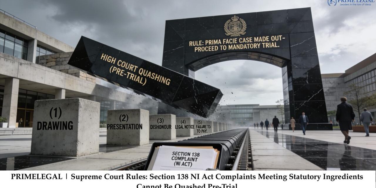 PRIMELEGAL | Supreme Court Rules: Section 138 NI Act Complaints Meeting Statutory Ingredients Cannot Be Quashed Pre-Trial