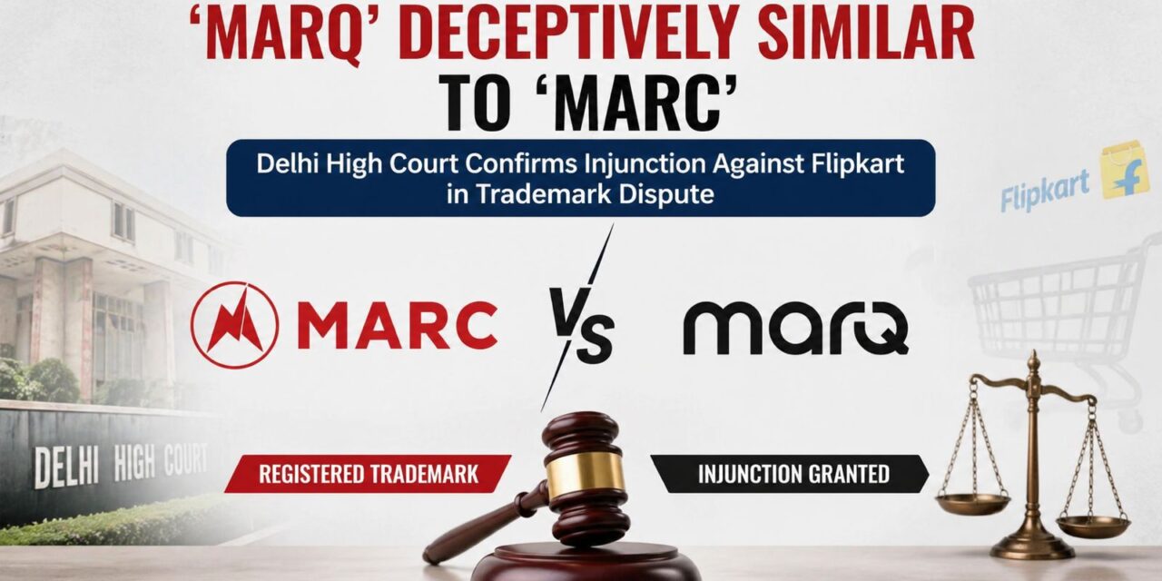 PRIME LEGAL | ‘MARQ’ Deceptively Similar to ‘MARC’: Delhi High Court Confirms Injunction Against Flipkart in Trademark Dispute