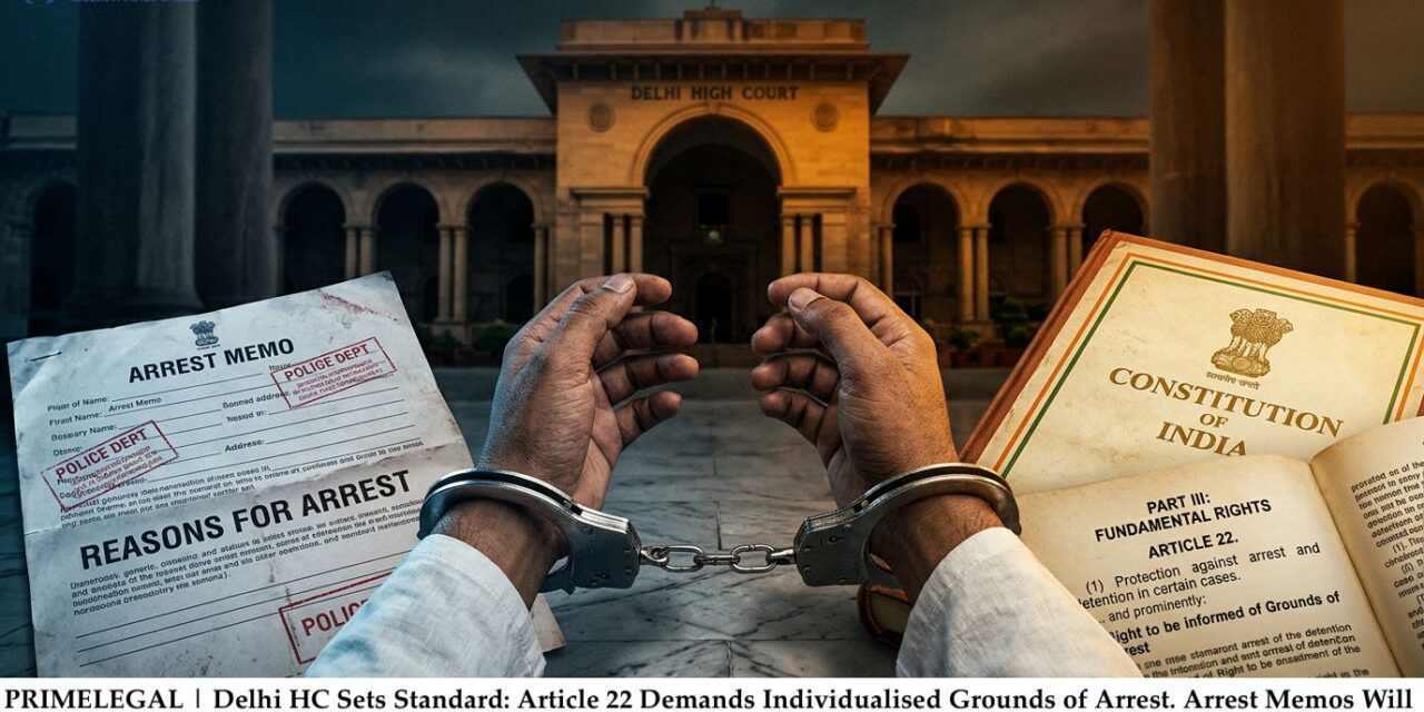 PRIME LEGAL | Delhi HC Sets Standard: Article 22 Demands Individualised Grounds of Arrest. Arrest Memos Will Not Pass Constitutional Scrutiny