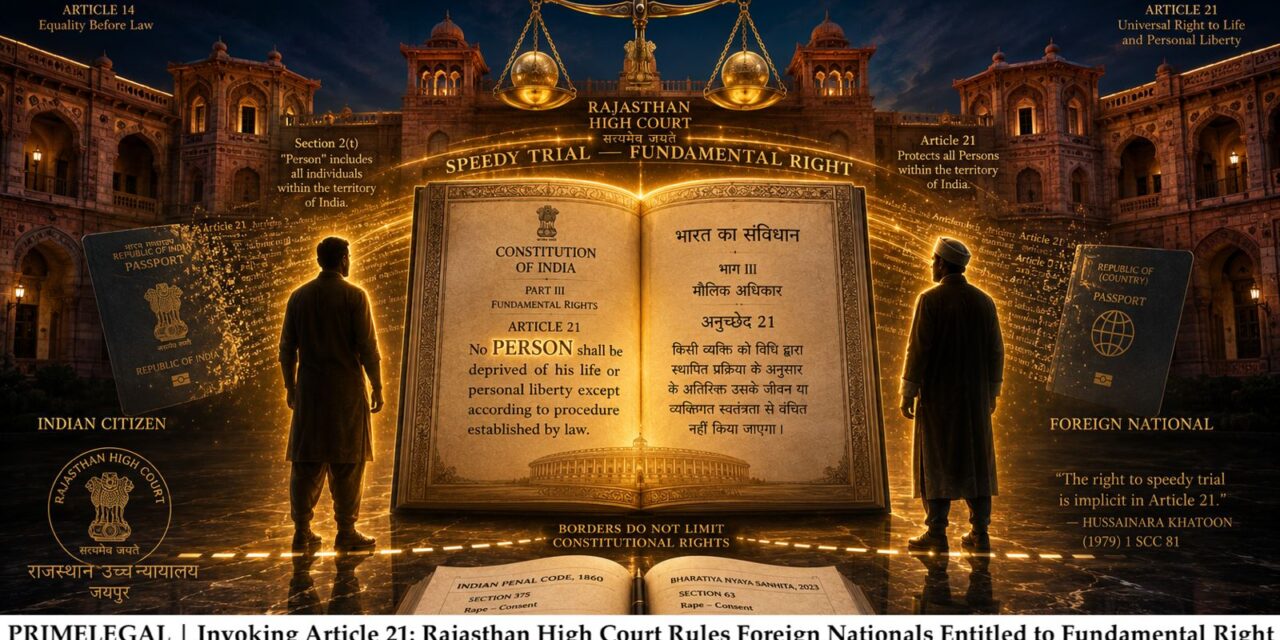 PRIME LEGAL | Invoking Article 21: Rajasthan High Court Rules Foreign Nationals Are Entitled to Fundamental Right of Speedy Trial
