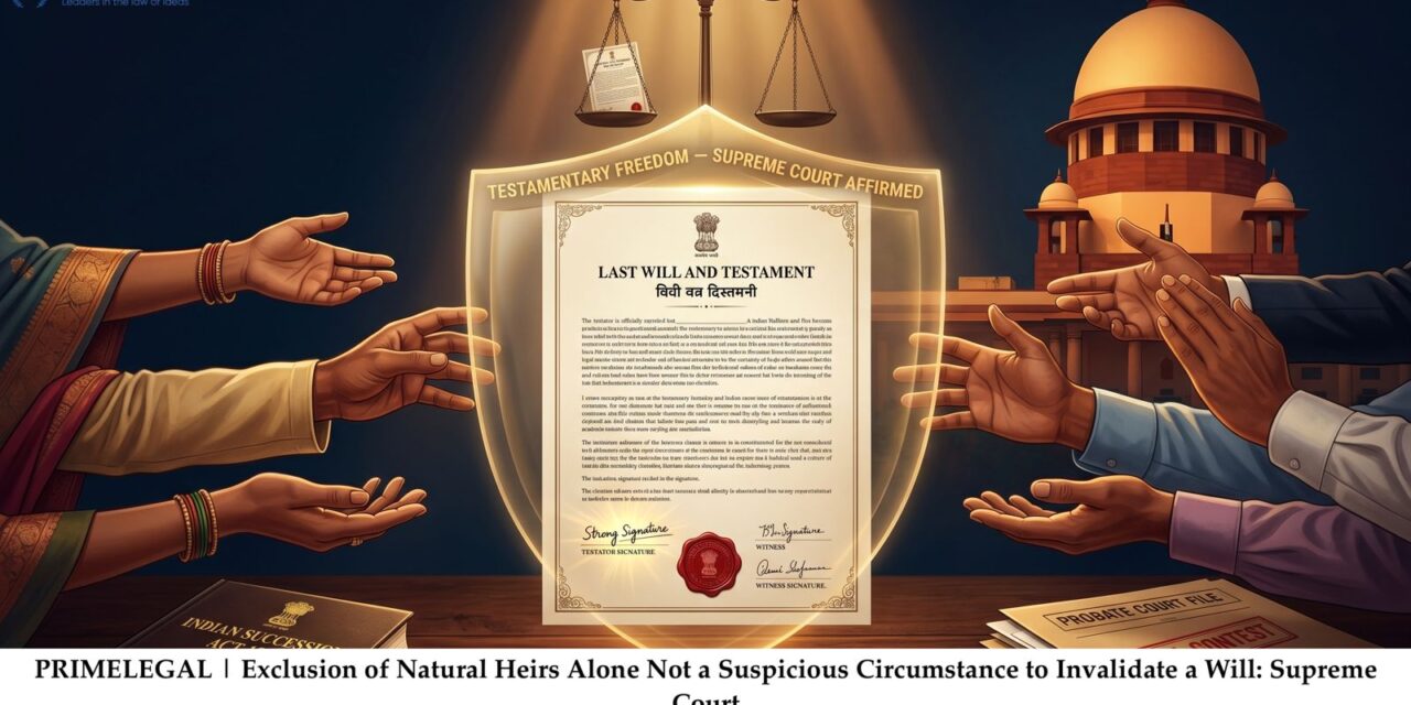 PRIME LEGAL | Exclusion of Natural Heirs Alone Not a Suspicious Circumstance to Invalidate a Will: Supreme Court