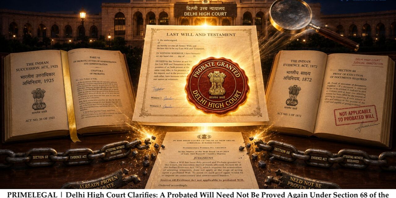PRIME LEGAL | Delhi High Court Clarifies: A Probated Will Need Not Be Proved Again Under Section 68 of the Evidence Act