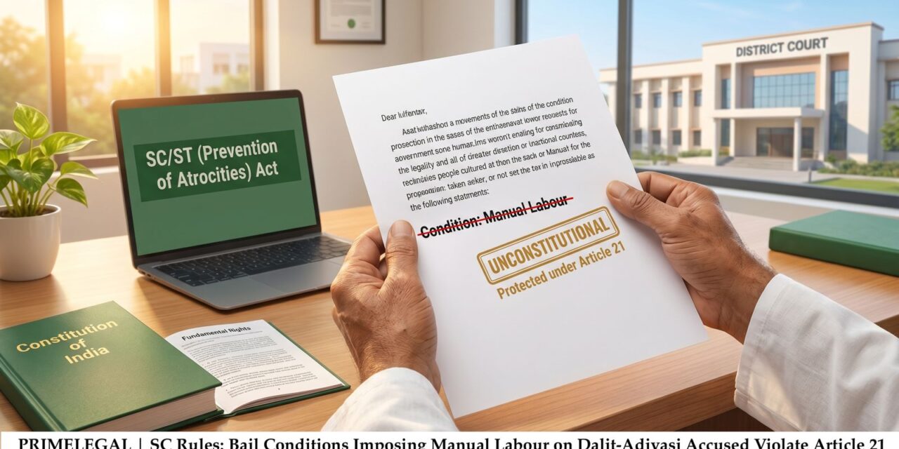 PRIME LEGAL | SC Rules: Bail Conditions Imposing Manual Labour on Dalit-Adivasi Accused Violate Article 21 and SC/ST Act