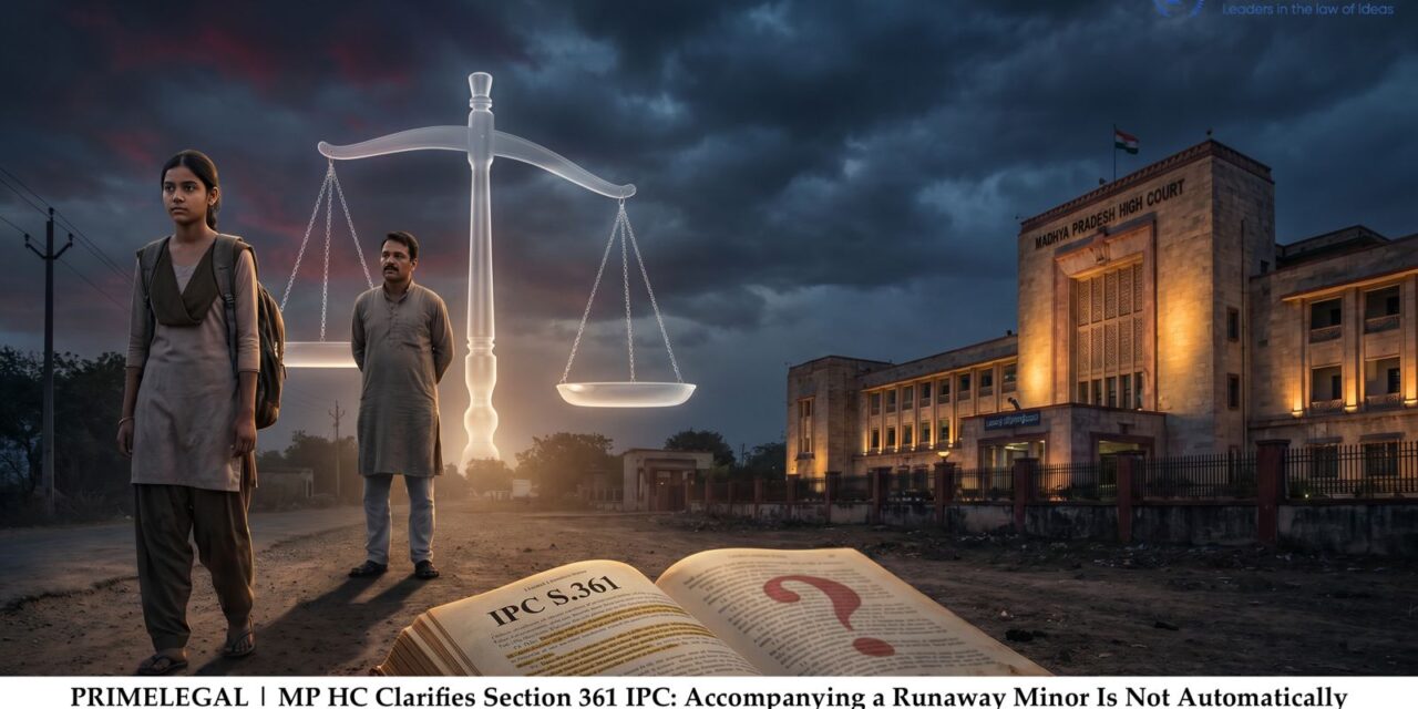 PRIME LEGAL | MP HC Clarifies Section 361 IPC: Accompanying a Runaway Minor Is Not Automatically Kidnapping