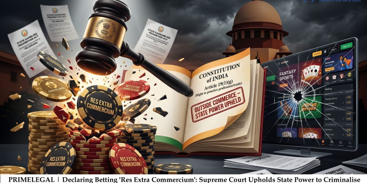 PRIME LEGAL | Declaring Betting ‘Res Extra Commercium’: Supreme Court Upholds State Power to Criminalise Real-Money Gaming