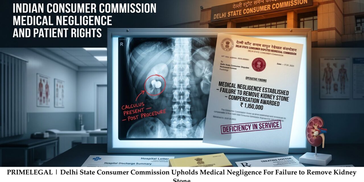PRIME LEGAL | Delhi State Consumer Commission Upholds Medical Negligence For Failure to Remove Kidney Stone