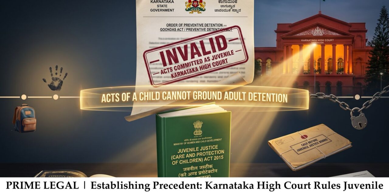 PRIME LEGAL | Establishing Precedent: Karnataka High Court Rules Juvenile Acts Cannot Form Legal Grounds for Preventive Detention