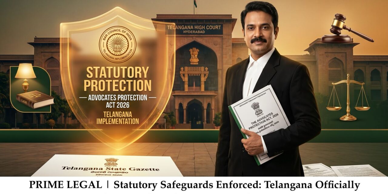PRIME LEGAL | Statutory Safeguards Enforced: Telangana Officially Implements the Advocates Protection Act, 2026