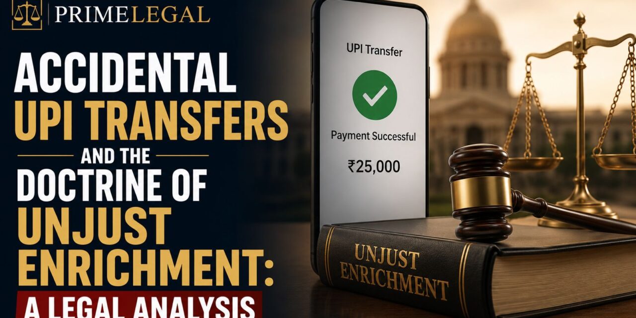 PRIME LEGAL | Accidental UPI Transfers and the Doctrine of Unjust Enrichment: A Legal Analysis
