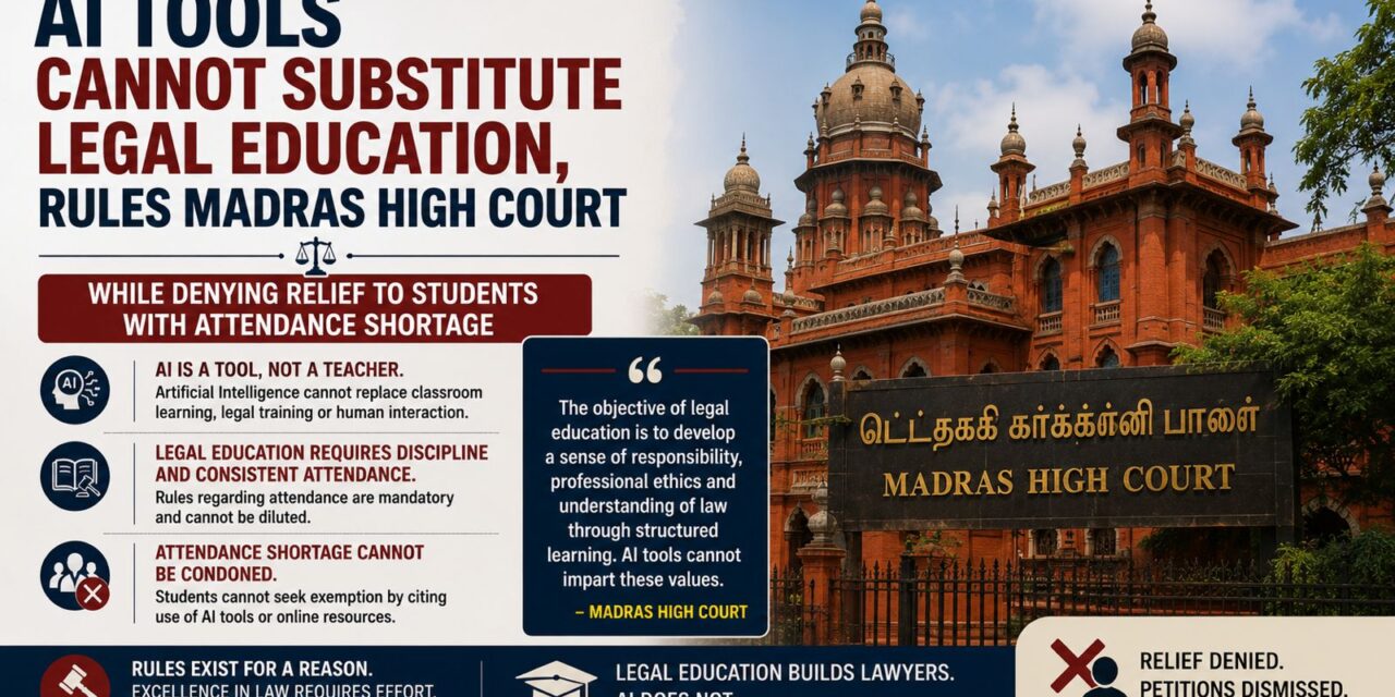 PRIME LEGAL | AI Tools Cannot Substitute Legal Education, Rules Madras High Court While Denying Relief to Students with Attendance Shortage