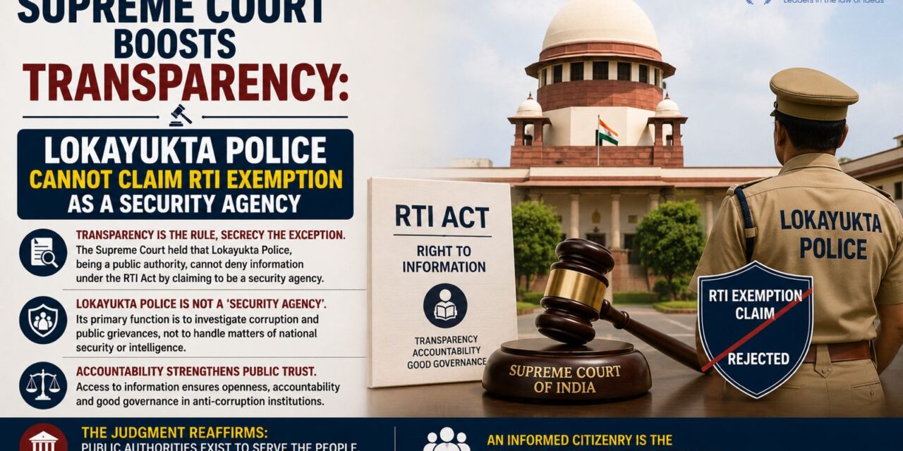 PRIME LEGAL | Supreme Court Boosts Transparency: Lokayukta Police Cannot Claim RTI Exemption as a Security Agency