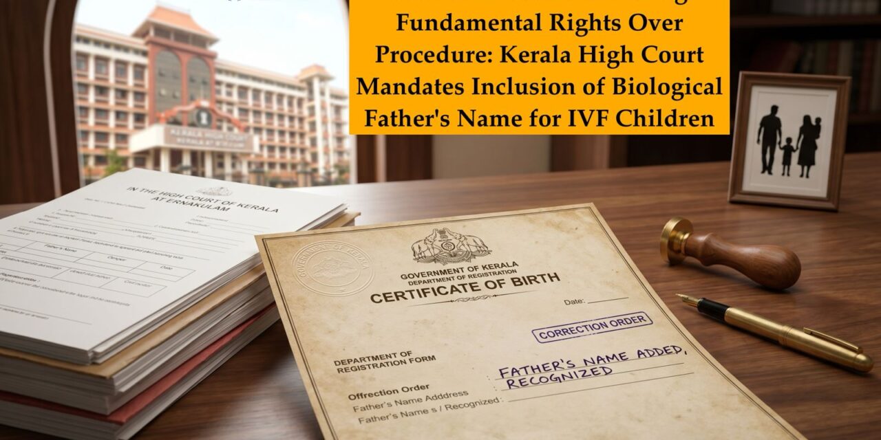 PRIME LEGAL | Elevating Fundamental Rights Over Procedure: Kerala High Court Mandates Inclusion of Biological Father’s Name for IVF Children