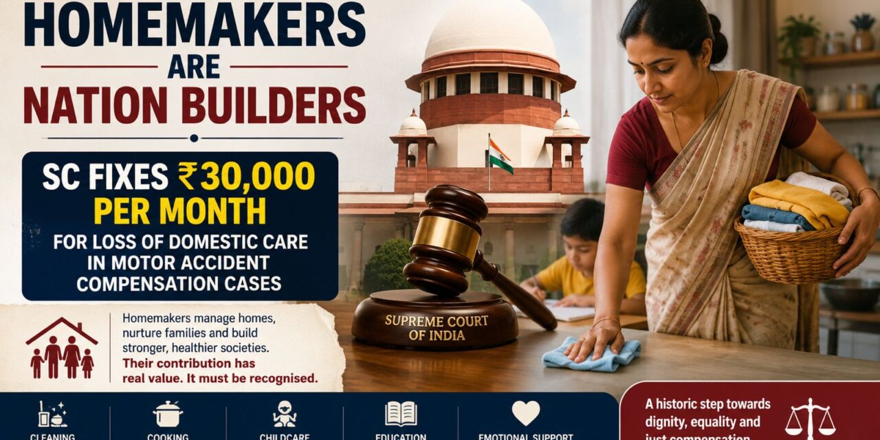 PRIME LEGAL | Homemakers Are Nation Builders; Fixes ₹30,000 Per Month For Loss Of Domestic Care In Motor Accident Compensation Cases