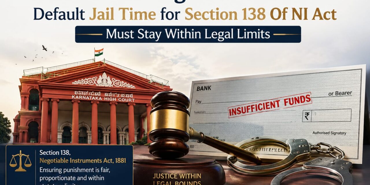 PRIME LEGAL | Karnataka High Court Rules: Default Jail Time for Section 138 Of NI Act Must Stay Within Legal Limits