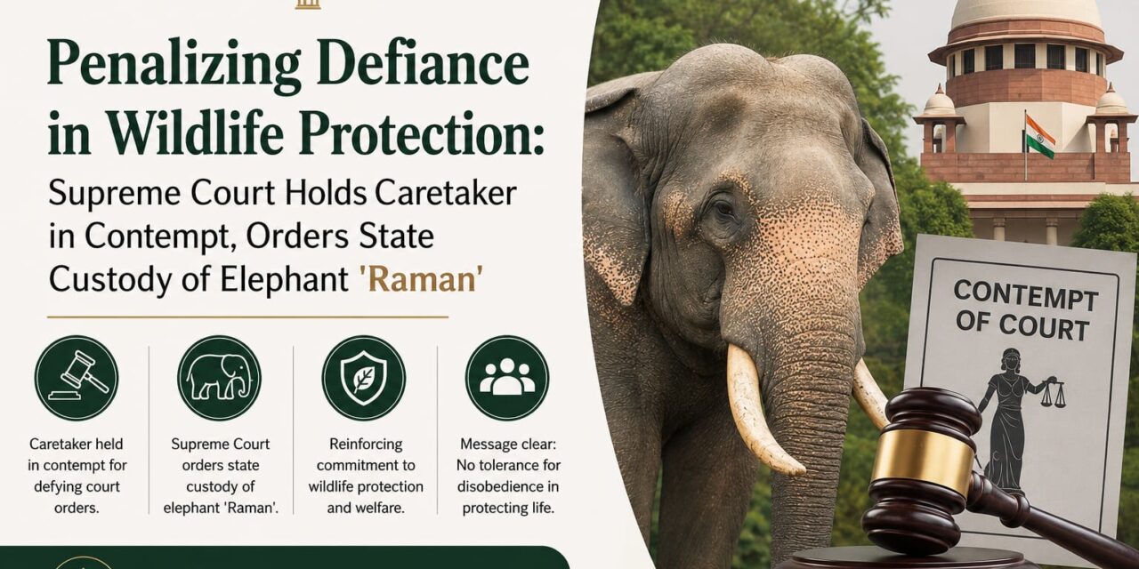 PRIME LEGAL | Penalizing Defiance in Wildlife Protection: Supreme Court Holds Caretaker in Contempt, Orders State Custody of Elephant ‘Raman’