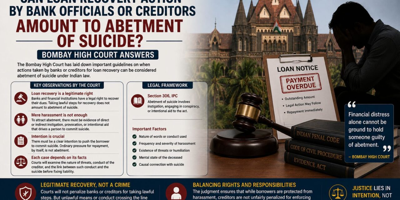 PRIME LEGAL | Mandating ‘Mens Rea’: Bombay High Court Rules Lawful Debt Recovery Does Not Constitute Abetment of Suicide