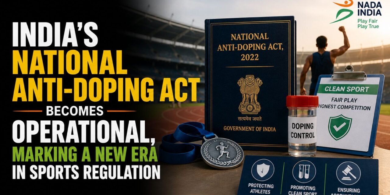 PRIME LEGAL | India’s National Anti-Doping Act Becomes Operational, Marking a New Era in Sports Regulation