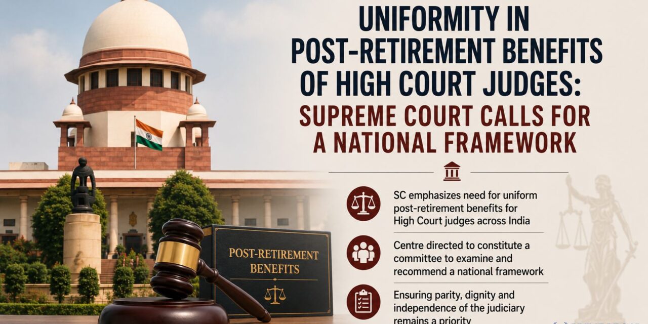 PRIME LEGAL |Uniformity in Post-Retirement Benefits of High Court Judges: Supreme Court Calls for a National Framework.