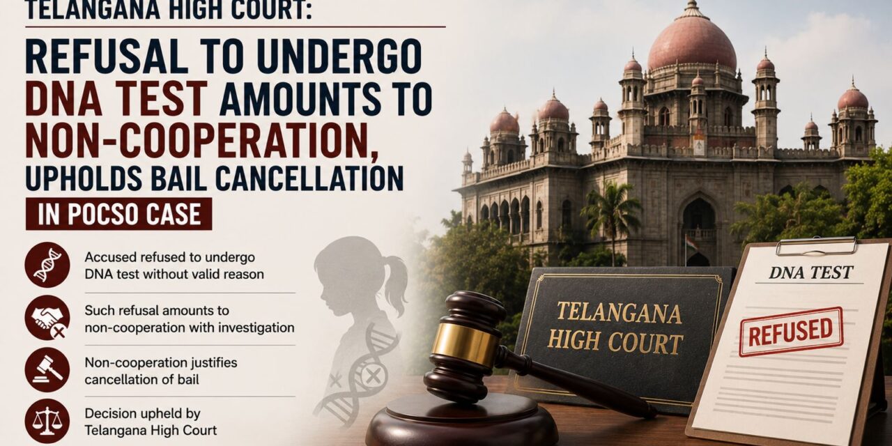 PRIME LEGAL | Telangana High Court: Refusal to Undergo DNA Test Amounts to Non-Cooperation, Upholds Bail Cancellation in POCSO Case.