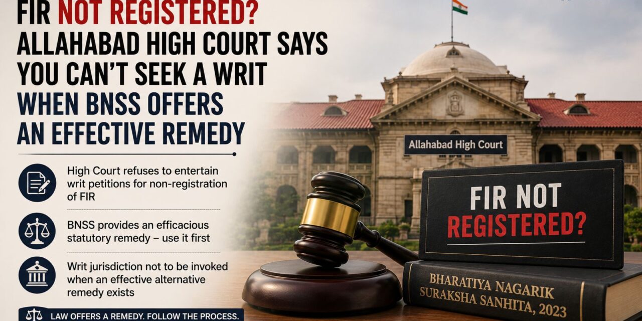 PRIME LEGAL | FIR Not Registered? Allahabad High Court clarifies that if there is an effective remedy under the BNSS, then no writ could be sought.