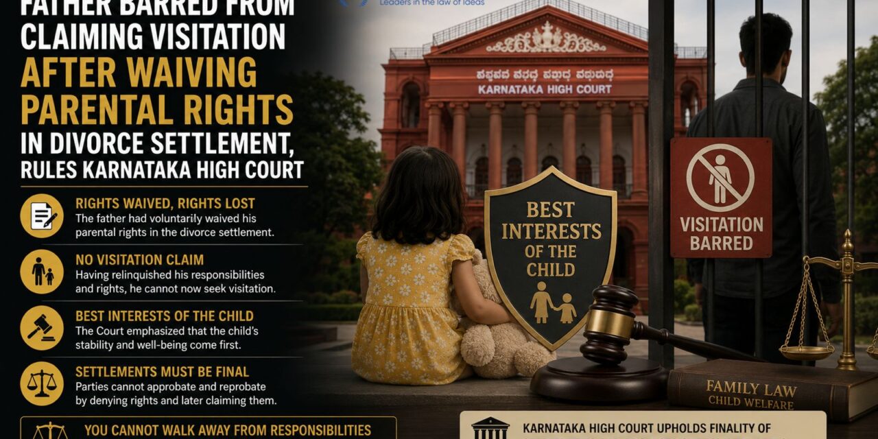 PRIME LEGAL | Father Barred from Claiming Visitation After Waiving Parental Rights in Divorce Settlement, Rules Karnataka High Court