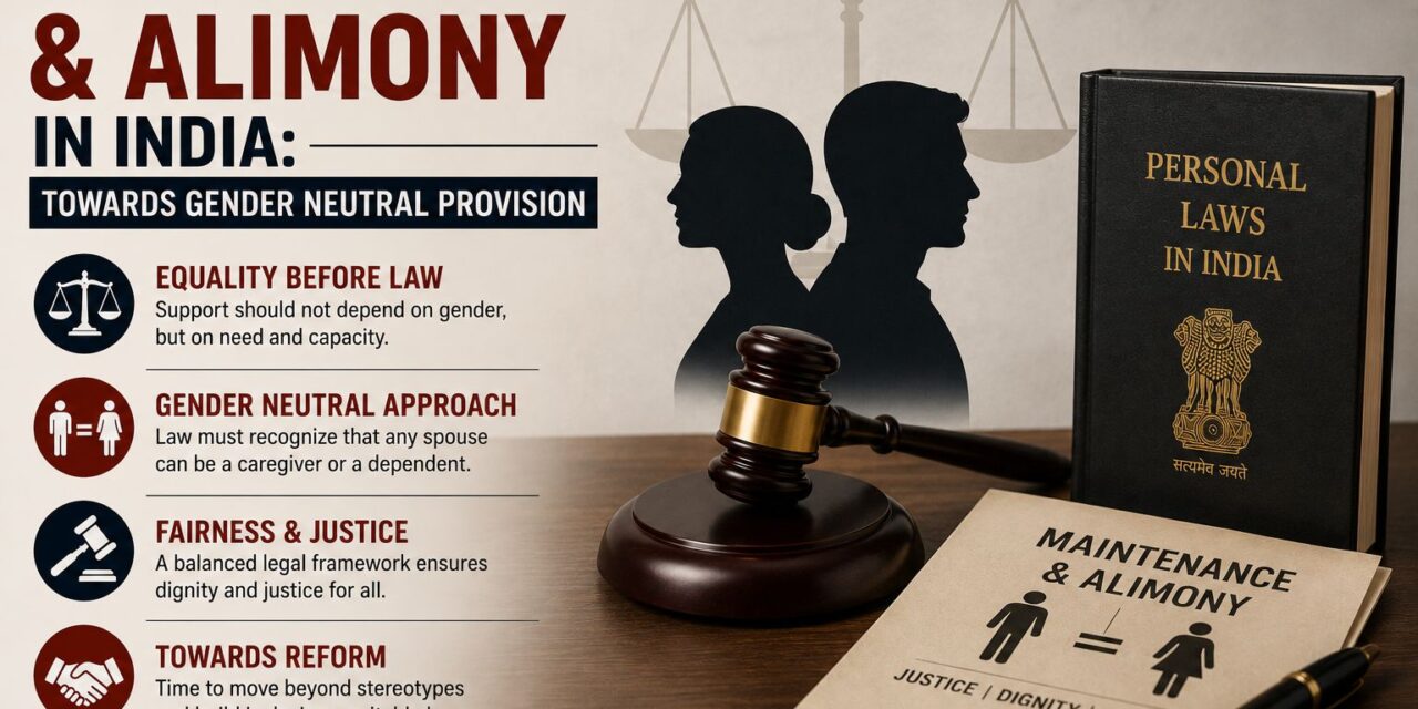 PRIME LEGAL | Maintenance & Alimony in Indian Law: Way Forward Towards Gender Neutral Provisions
