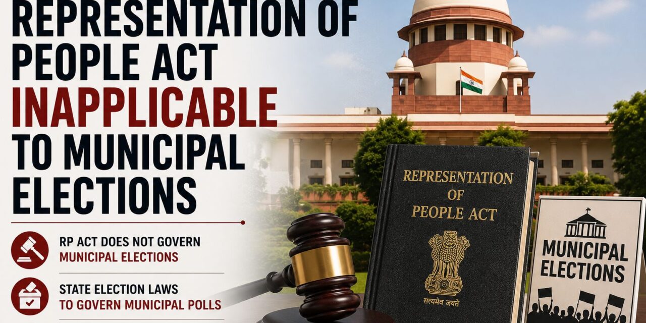 PRIME LEGAL | Supreme Court Rules Representation of People Act Inapplicable to Municipal Elections