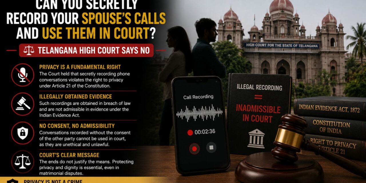 PRIME LEGAL | Can You Secretly Record Your Spouse’s Calls and Use Them in Court? Telangana High Court Says No