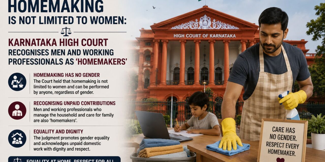 PRIME LEGAL | HOMEMAKING IS NOT LIMITED TO WOMEN: KARNATAKA HIGH COURT RECOGNISES MEN AND WORKING PROFESSIONALS AS ‘HOMEMAKERS’