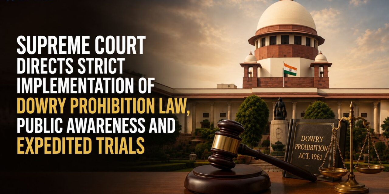 PRIME LEGAL | Supreme Court Directs Strict Implementation of Dowry Prohibition Law, Public Awareness and Expedited Trials