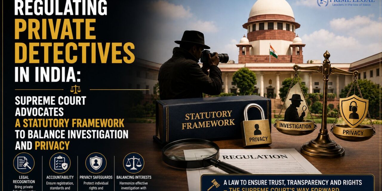 PRIME LEGAL | Regulating Private Detectives in India: Supreme Court Advocates a Statutory Framework to Balance Investigation and Privacy