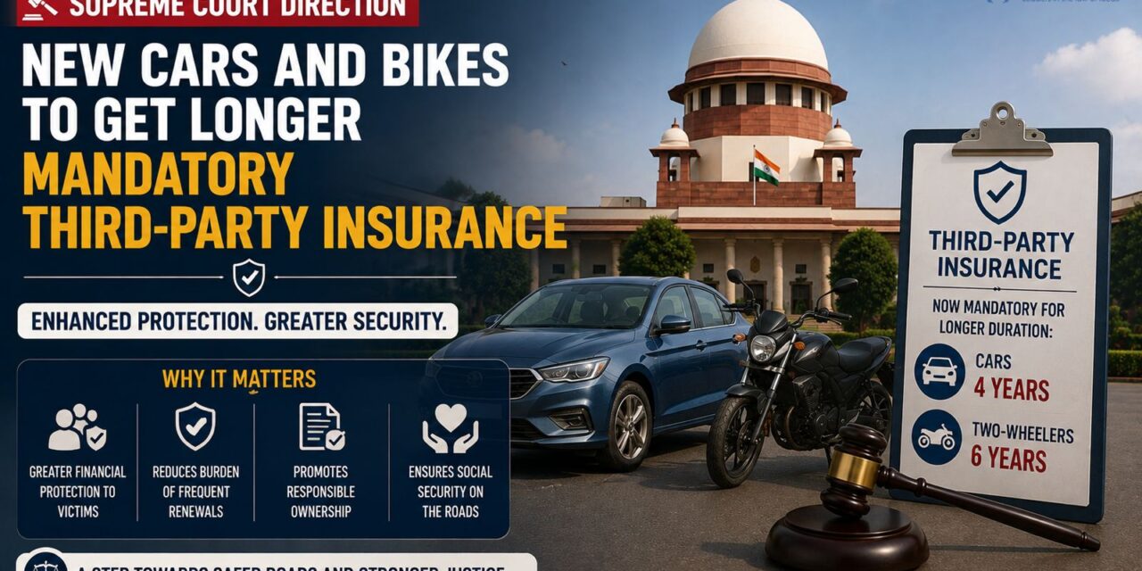 PRIME LEGAL | New Cars and Bikes to Get Longer Mandatory Third-Party Insurance After Supreme Court Direction