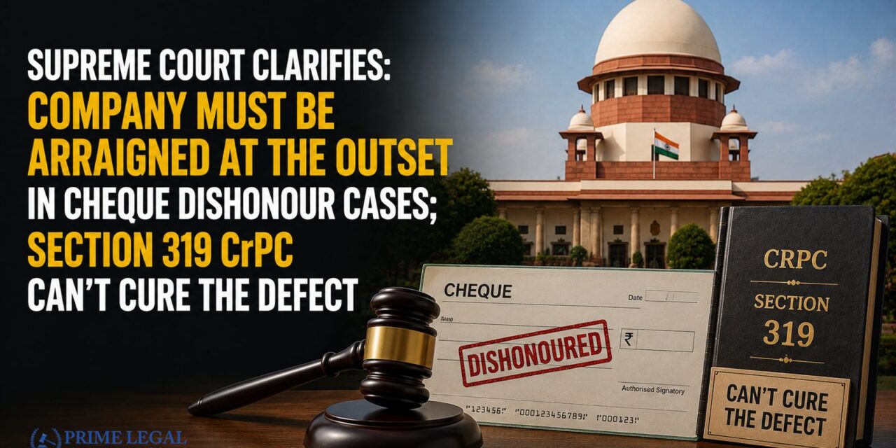 PRIME LEGAL | Supreme Court: Section 319 CrPC Cannot Be Used to Cure a Complaint’s Failure to Implead the Company Under Section 138 NI Act
