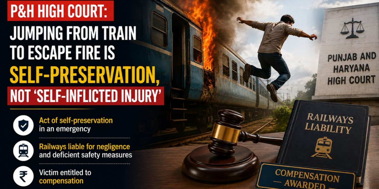 PRIME LEGAL | P&H High Court: Jumping from Train to Escape Fire Is Self-Preservation, Not ‘Self-Inflicted Injury’; Railways Liable for Compensation