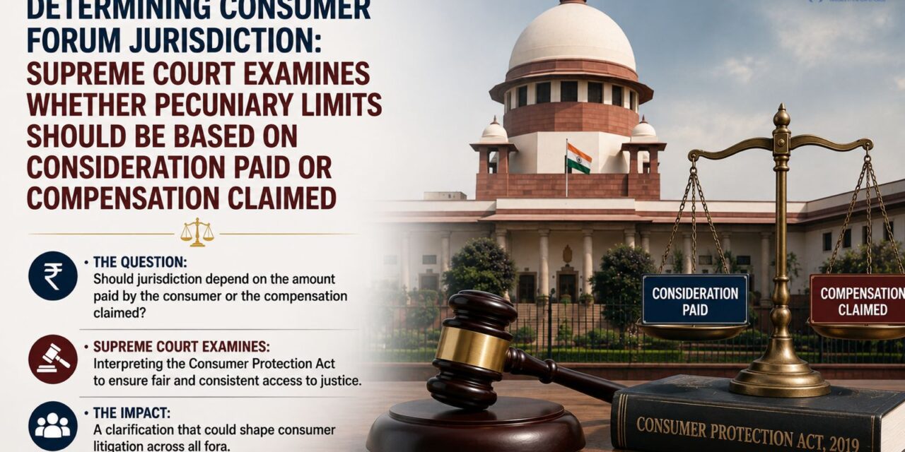 PRIME LEGAL | DETERMINING CONSUMER FORUM JURISDICTION: SC EXAMINES WHETHER PECUNIARY LIMITS SHOULD BE BASED ON CONSIDERATION PAID OR COMPENSATION CLAIMED