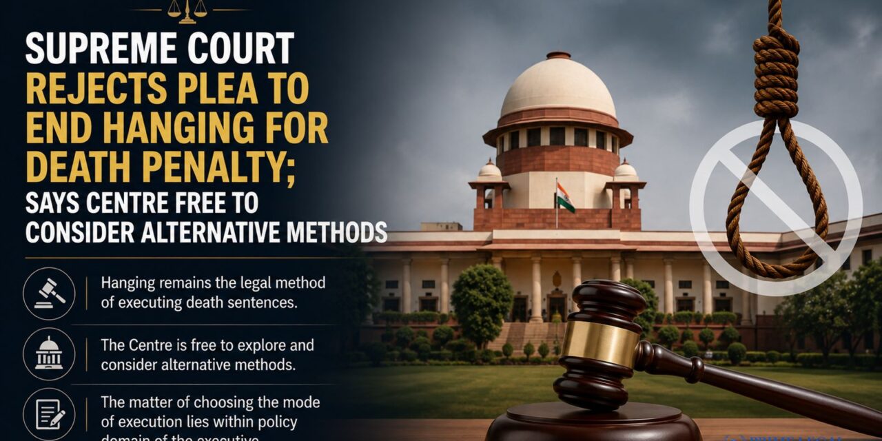 PRIME LEGAL | Supreme Court Rejects Plea to End Hanging for Death Penalty; Says Centre Free to Consider Alternative Methods