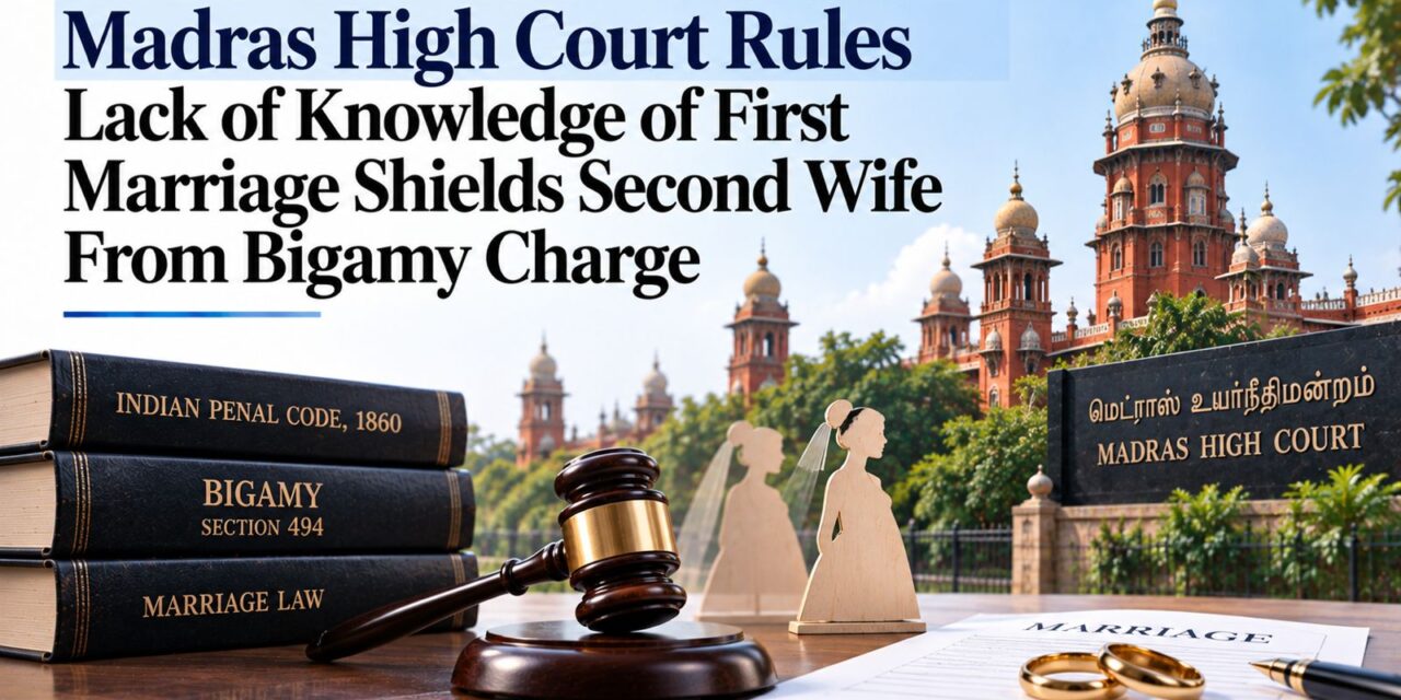 PRIMELEGAL | Madras High Court Says Second Wife Unaware Of Husband’s Subsisting Marriage Cannot Be Prosecuted For Bigamy