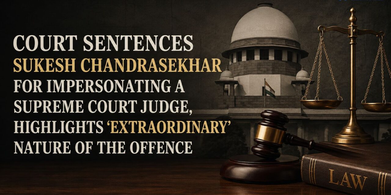 PRIMELEGAL | Court Sentences Sukesh Chandrasekhar for Impersonating a Supreme Court Judge, Highlights ‘Extraordinary’ Nature of the Offence
