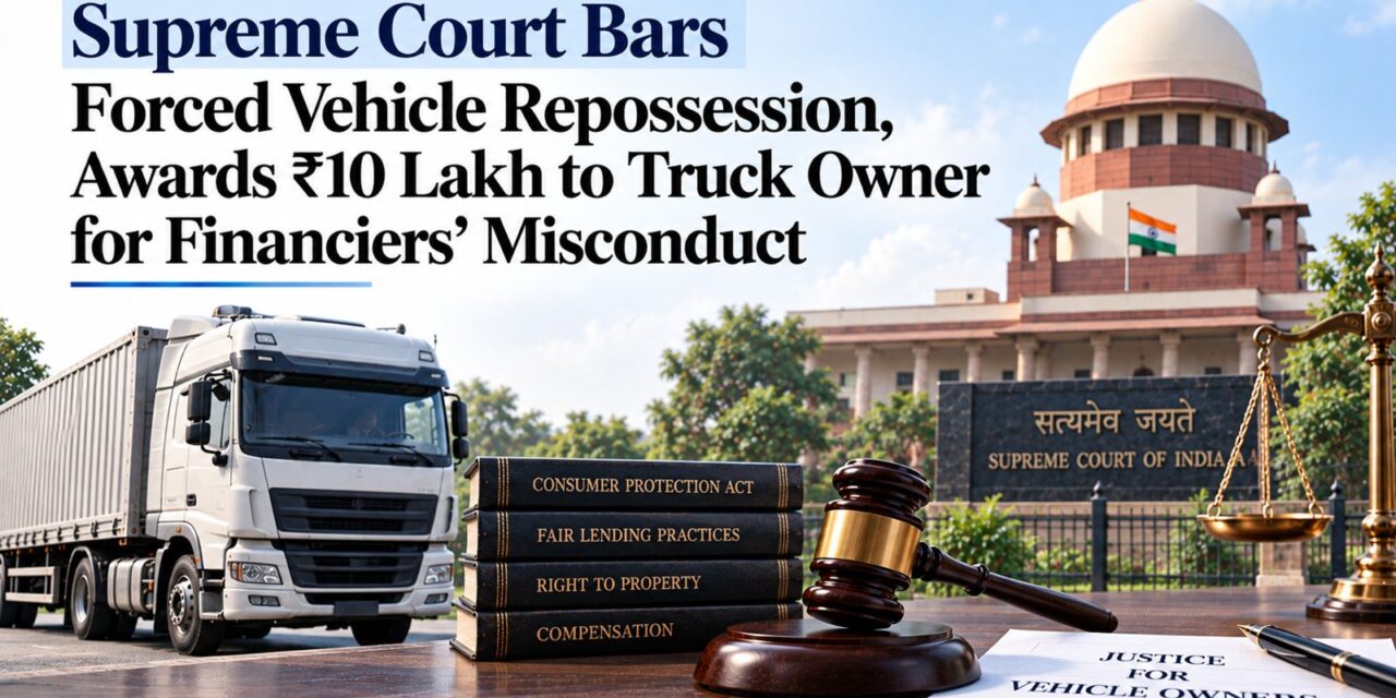 PRIME LEGAL | Supreme Court Bars Forced Vehicle Repossession, Awards ₹10 Lakh to Truck Owner for Financiers’ Misconduct