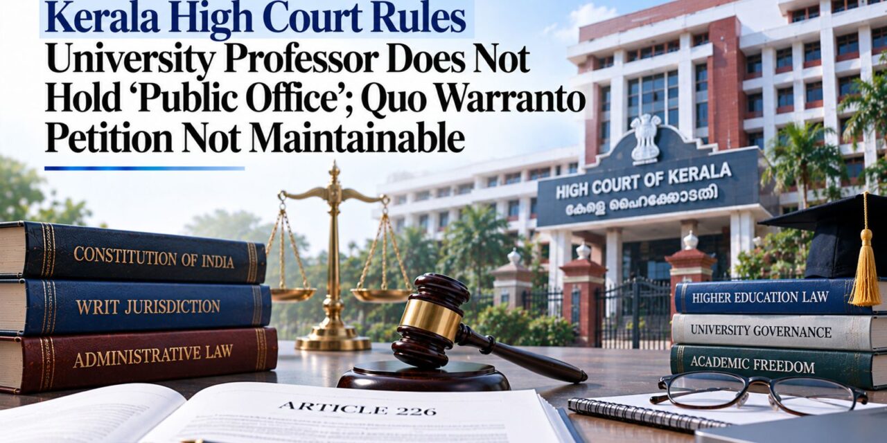 PRIME LEGAL | Kerala High Court Rules University Professor Does Not Hold ‘public Office’; Quo Warranto Petition Not Maintainable