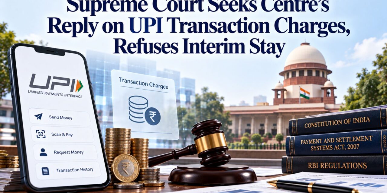PRIME LEGAL | Supreme Court Seeks Centre’s Reply on UPI Transaction Charges, Refuses Interim Stay