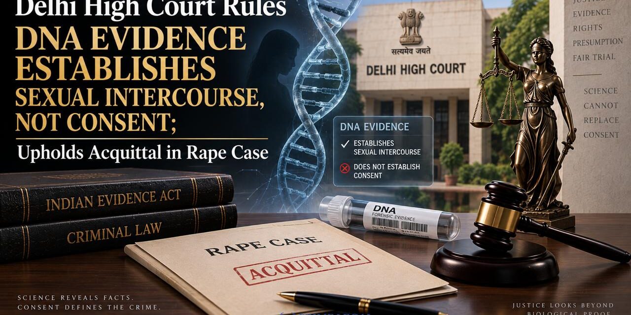 PRIME LEGAL | Delhi High Court Rules DNA Evidence Establishes Sexual Intercourse, Not Consent; Upholds Acquittal in Rape Case