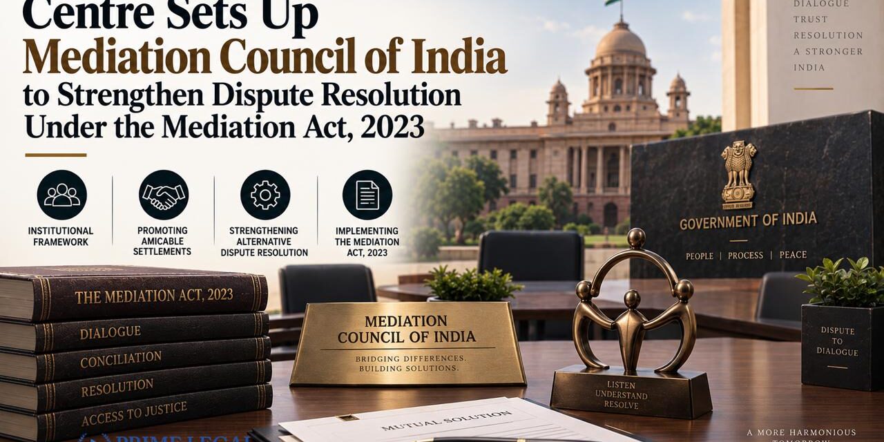PRIME LEGAL | Centre Sets Up Mediation Council Of India To Strengthen Dispute Resolution Under The Mediation Act, 2023