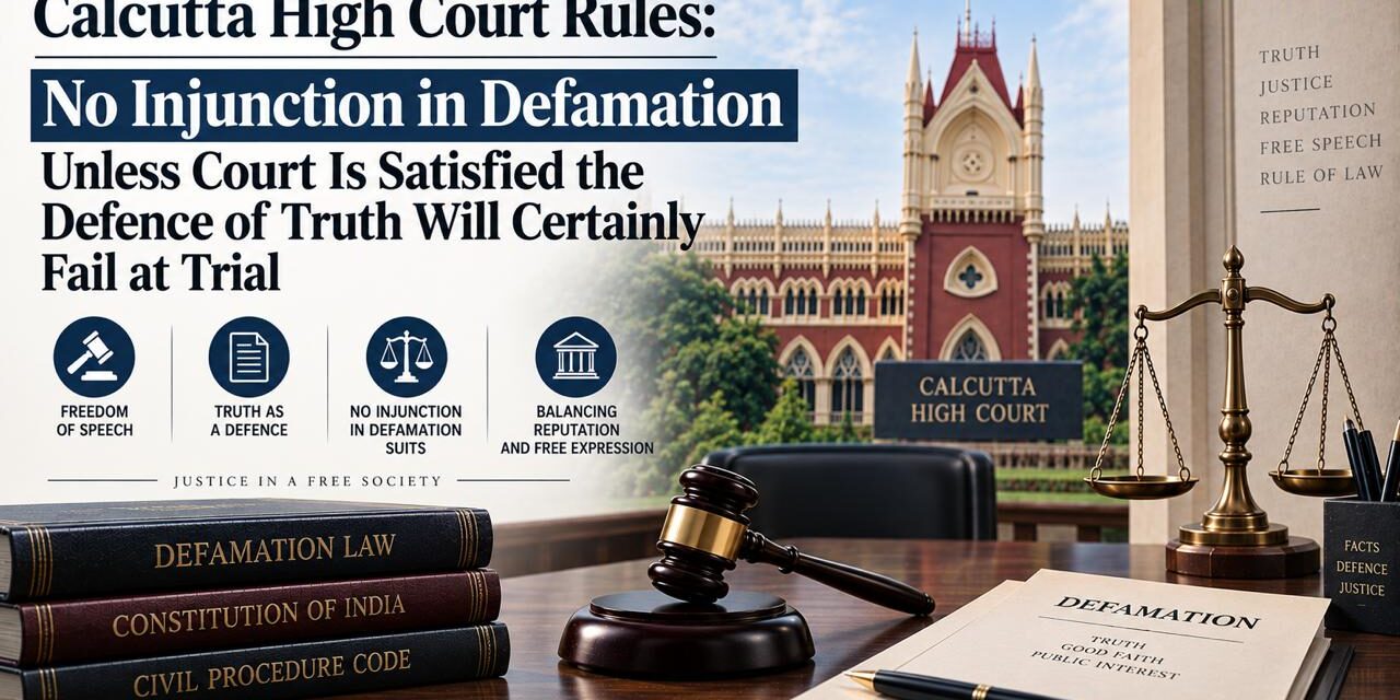 PRIME LEGAL | Calcutta High Court Rules: No Injunction in Defamation Unless Court Is Satisfied the Defence of Truth Will Certainly Fail at Trial