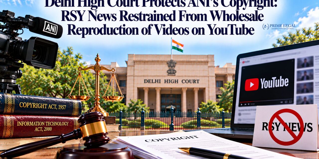 PRIME LEGAL | Delhi High Court Protects ANI’s Copyright: RSY News Restrained From Wholesale Reproduction of Videos on YouTube